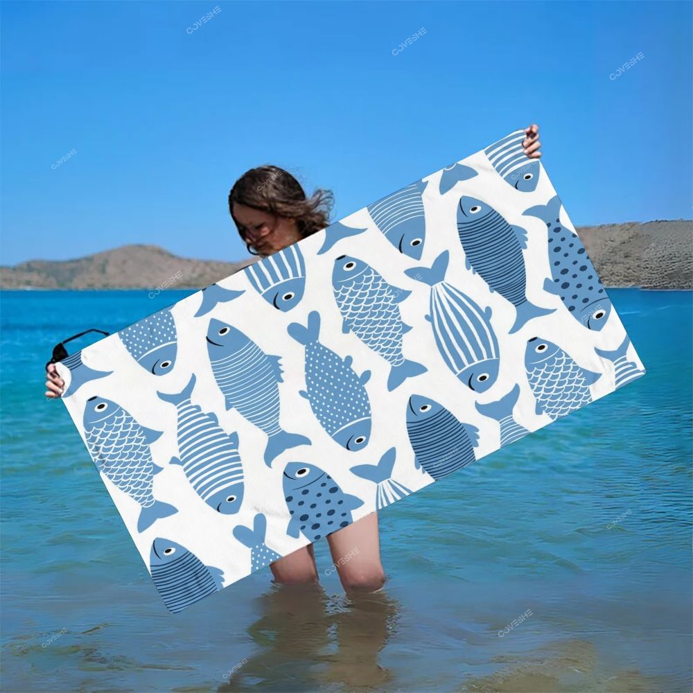 Blue Striped Fish Casual Printed Beach Towel