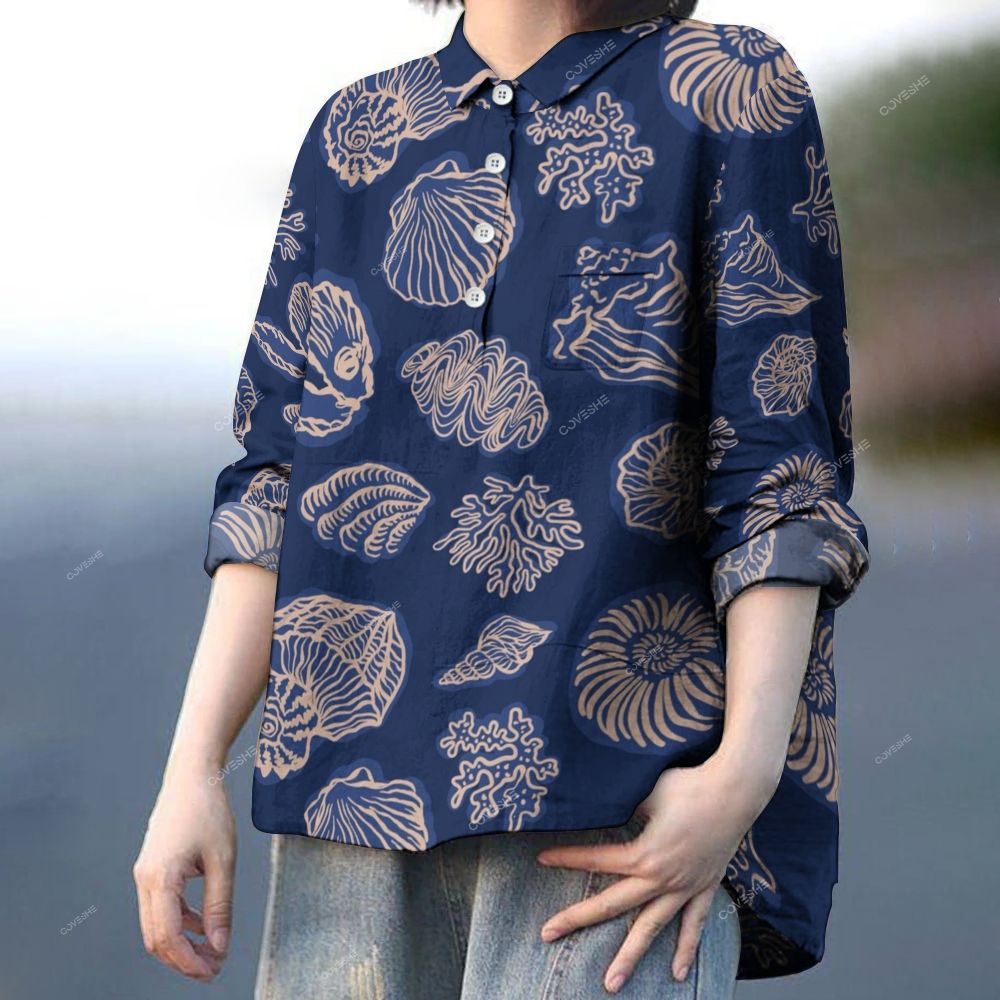 Women's Conch Shell Printed Casual Long Sleeve Shirt
