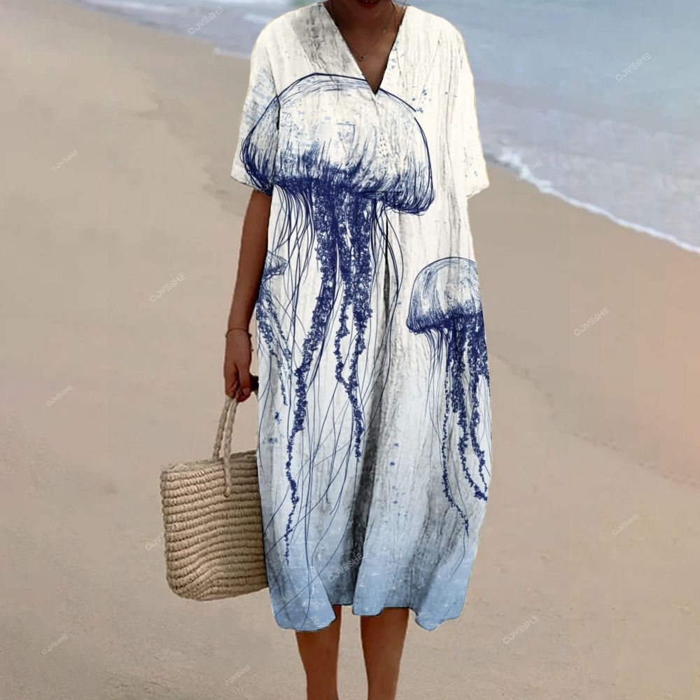 Women's Gradient Jellyfish Printed Flowy Dress