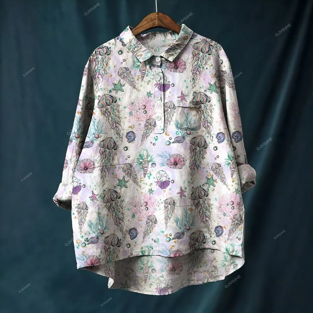 Women's Casual Colorful Jellyfish Shells Printed Jumpsuit