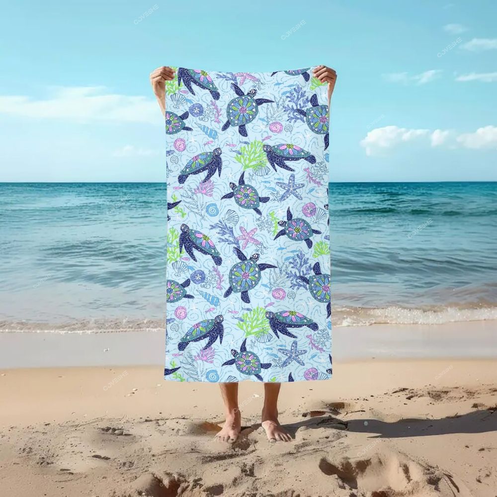 Cartoon Colorful Turtle Casual Printed Beach Towel