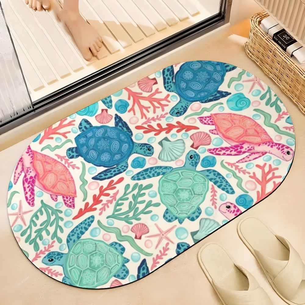 Cartoon Colorful Turtle Printed Bath Mat