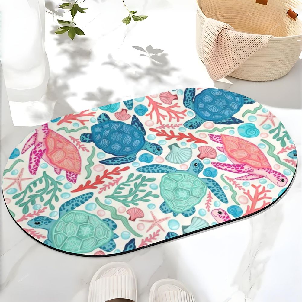 Cartoon Colorful Turtle Printed Bath Mat