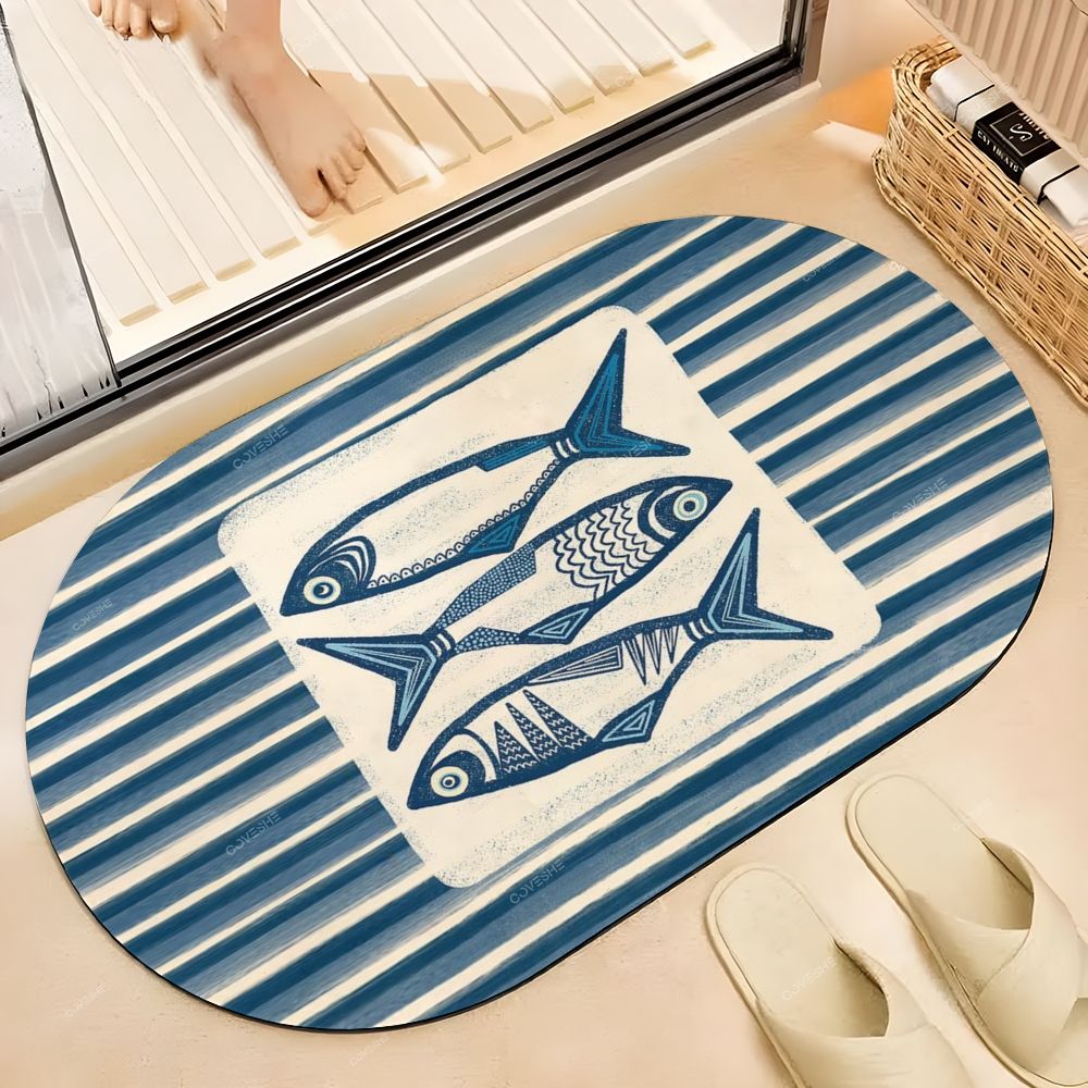 Striped Sardine Printed Bath Mat