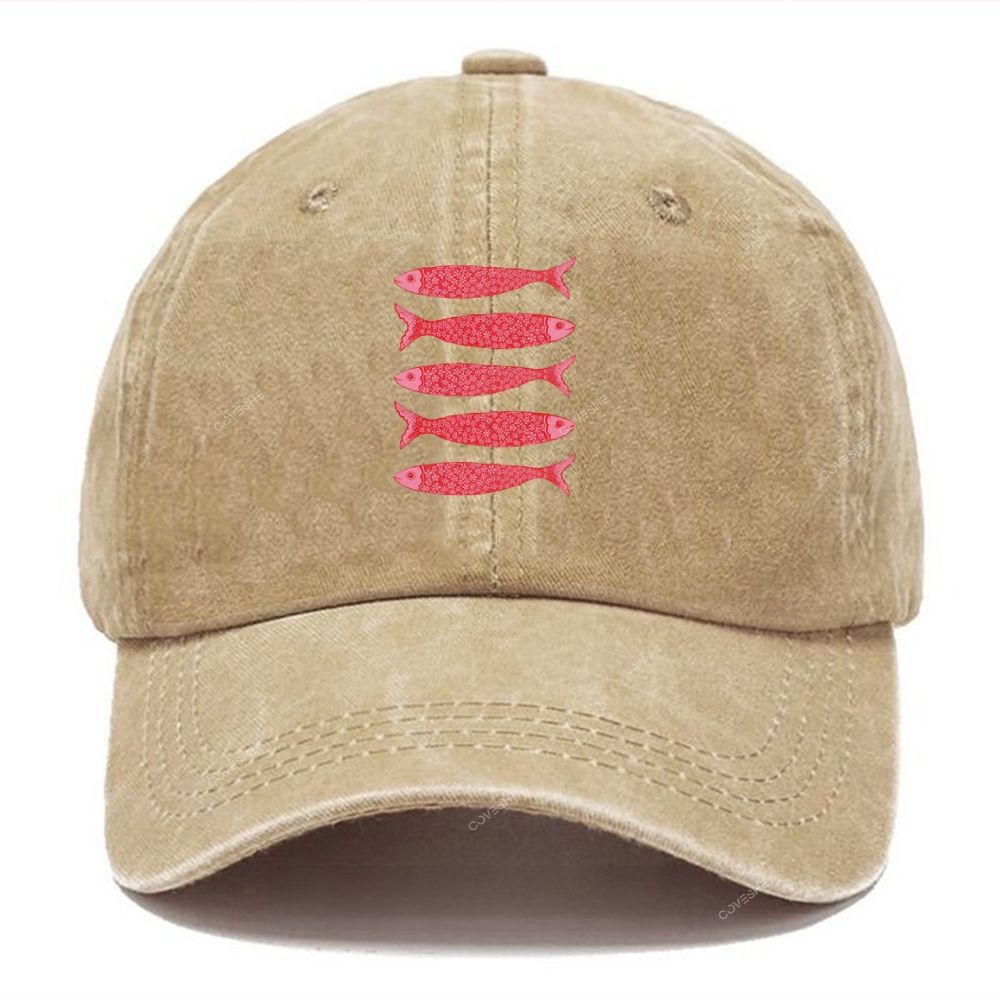 Unisex Vintage Pink Fish Casual Washed Cap