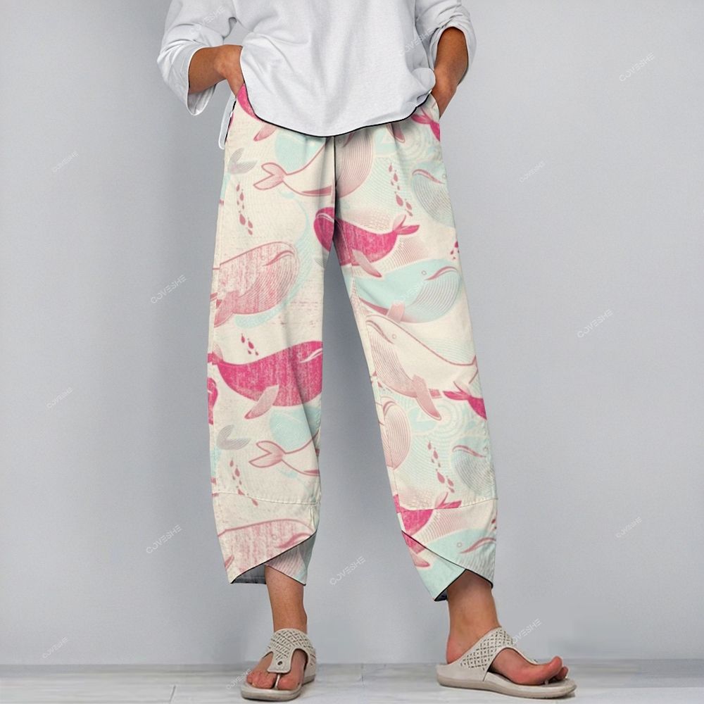 Women's Casual Pink Dolphin Printed Pants
