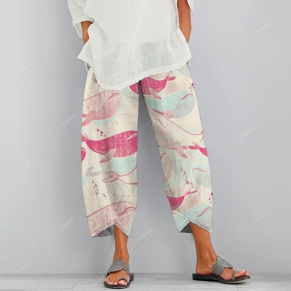 Women's Casual Pink Dolphin Printed Pants