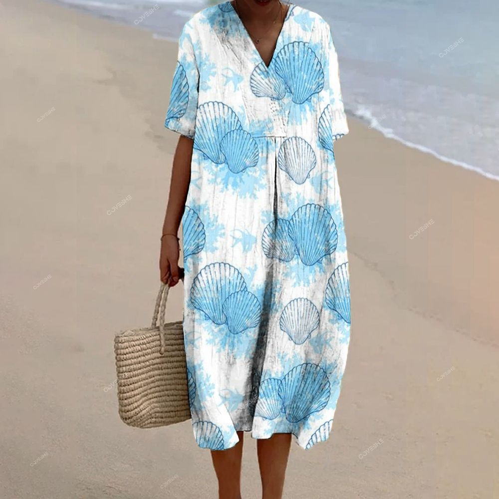 Women's Shell Fish Printed Flowy Dress