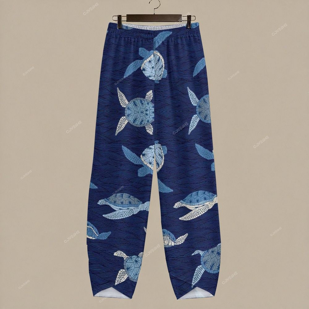 Women's Casual Waves Retro Turtle Printed Pants