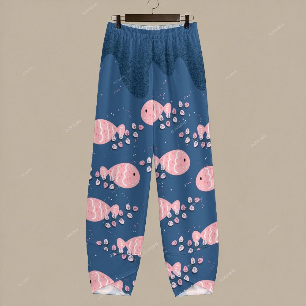 Women's Casual Pink Cartoon Fish Printed Pants