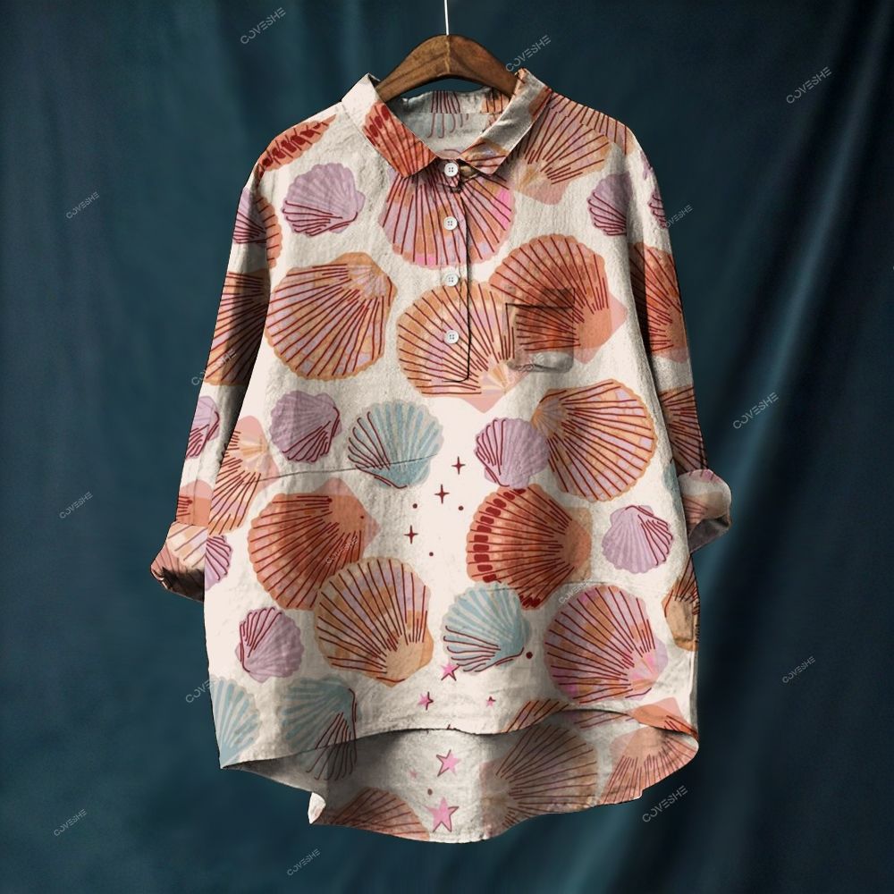 Women's Colorful Shell Printed Casual Long Sleeve Shirt