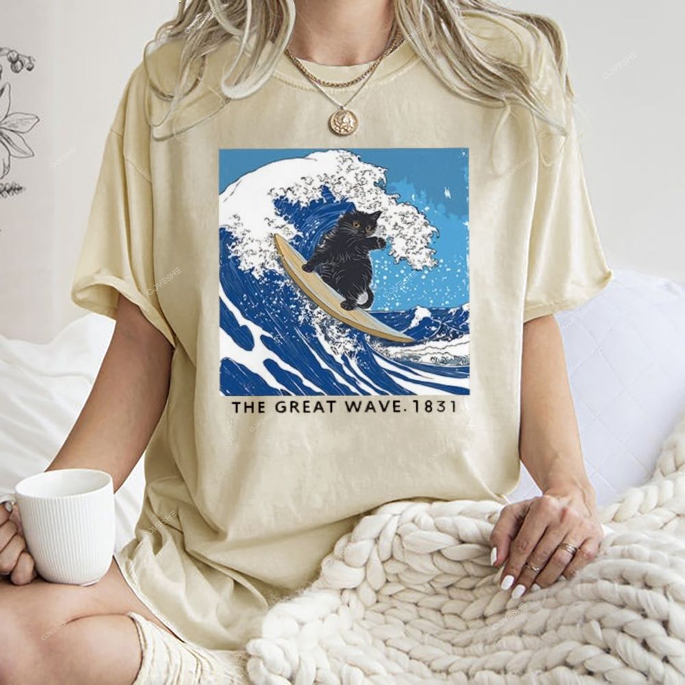 Unisex The Great Wave Printed Washed Tee