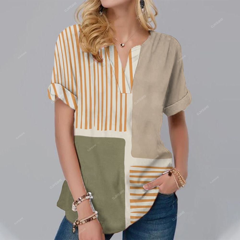 Women's Colorful Geometric Stripes Printed Casual Shirt