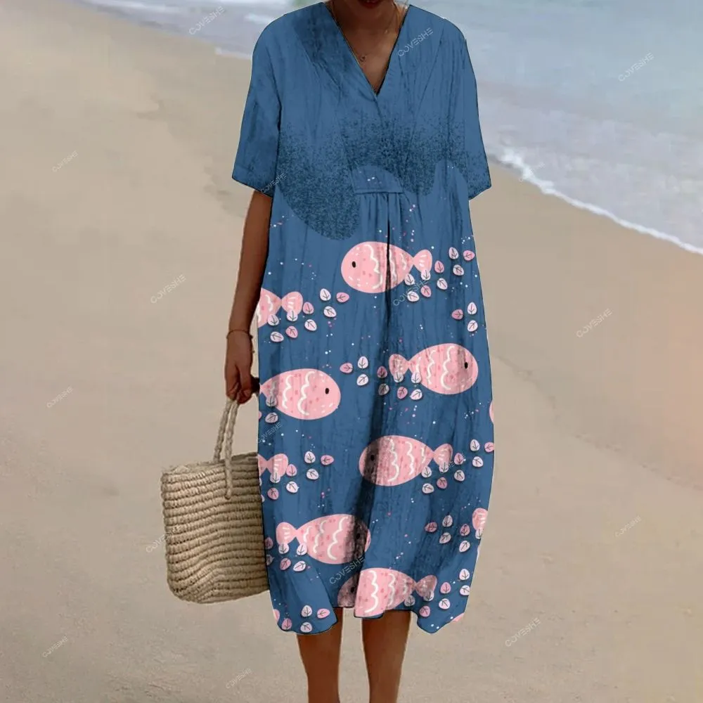 Women's Casual Pink Cartoon Fish Printed Pants