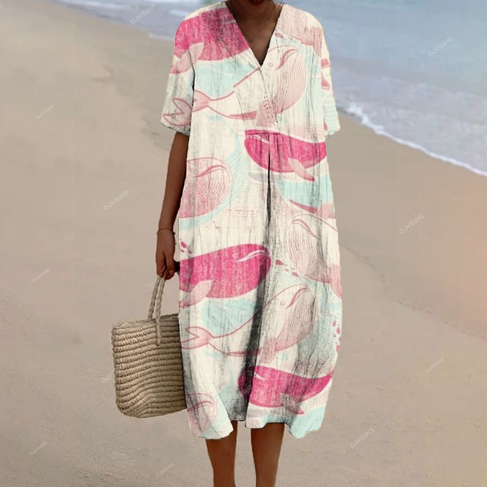 Women's Pink Dolphin Printed Flowy Dress