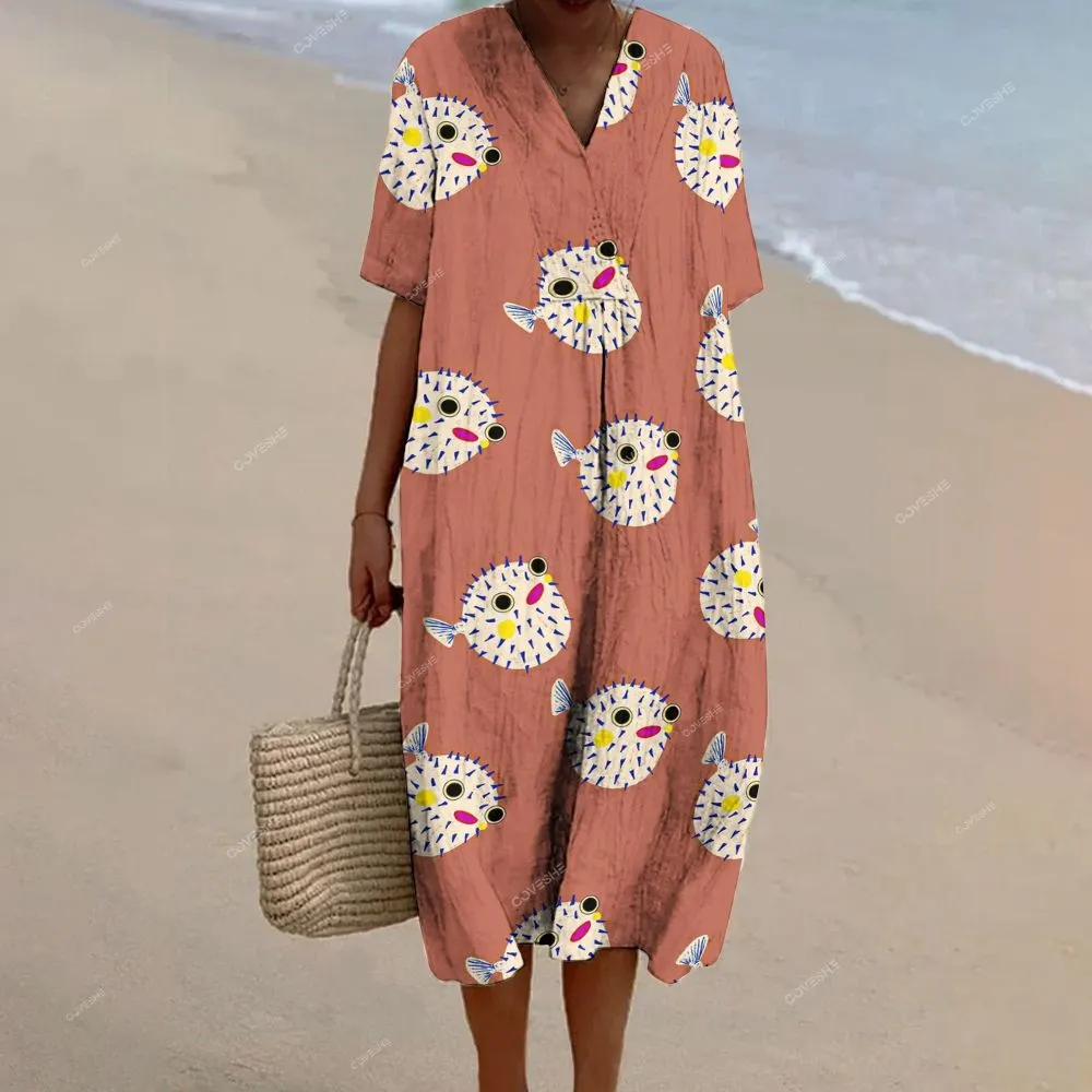 Women's Art Abstract Moonfish Printed Casual Long Sleeve Shirt