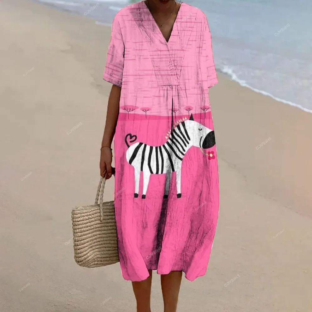 Women's Sleeveless Pink Zebra Printed Dress