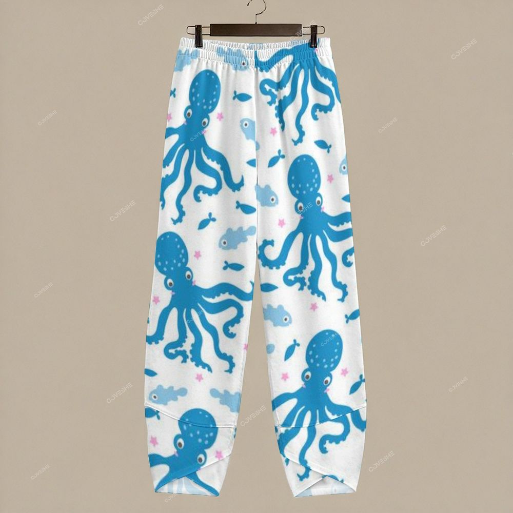 Women's Casual Cartoon Octopus Fish Printed Pants