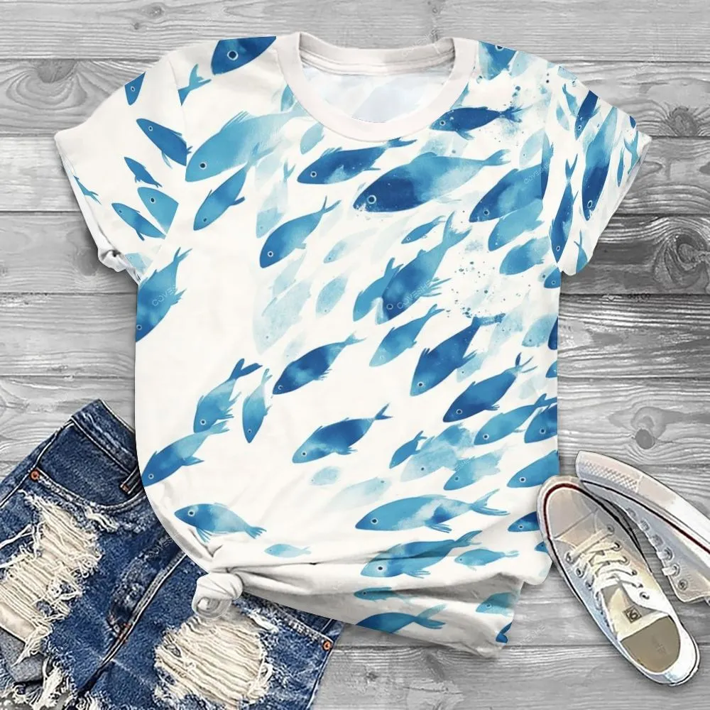 Women's Wide Leg Casual Gradient Fish Printed Pants