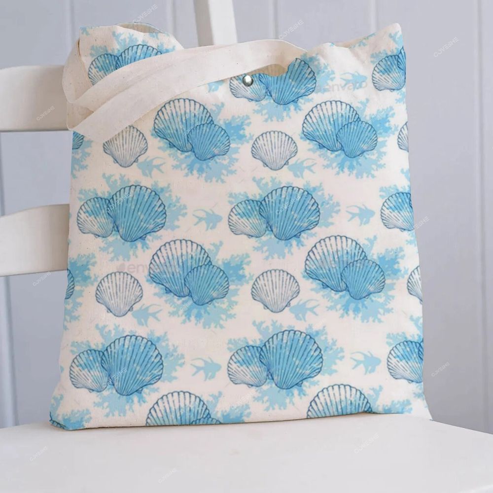Blue Shell Printed Tote Bag