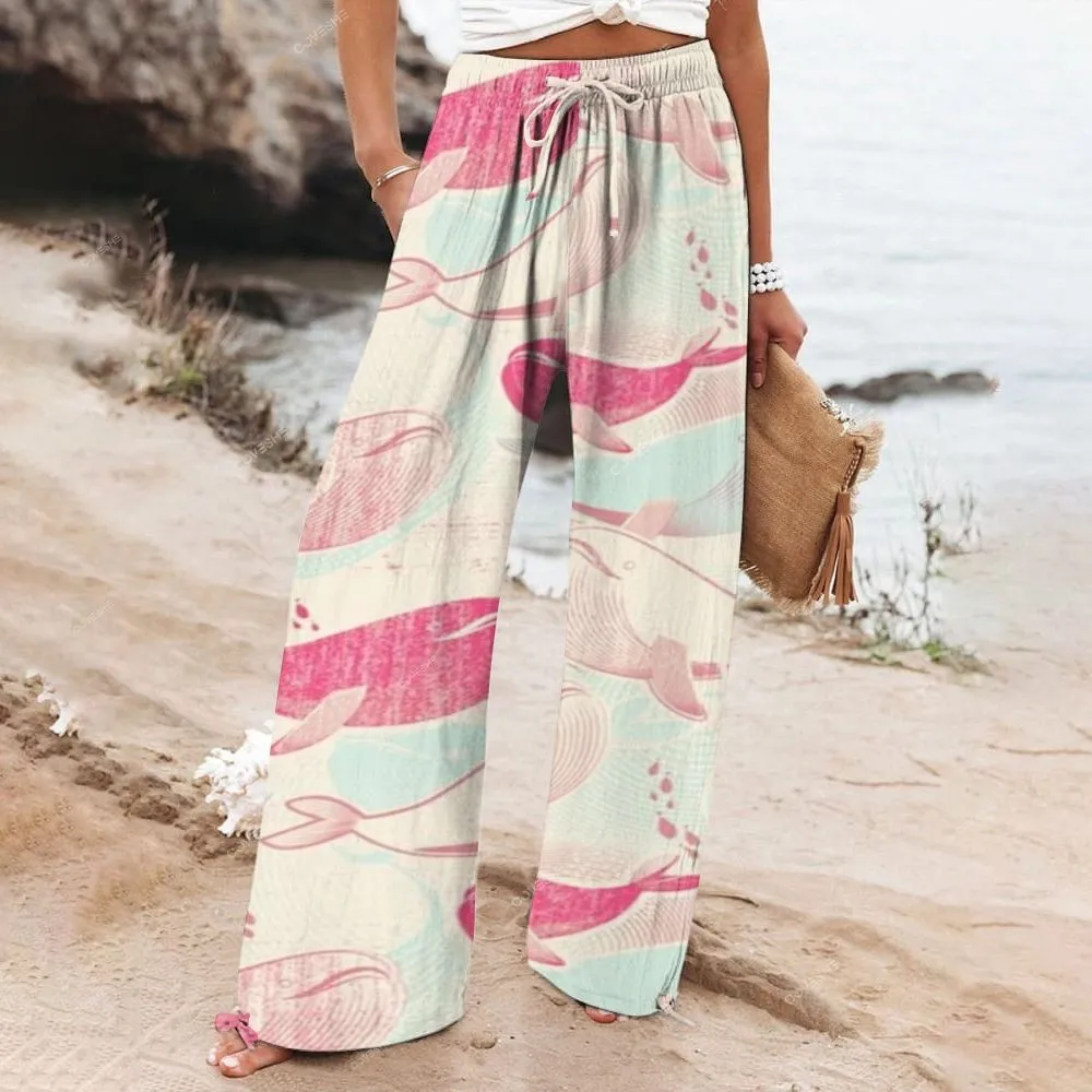Women's Casual Pink Dolphin Printed Pants