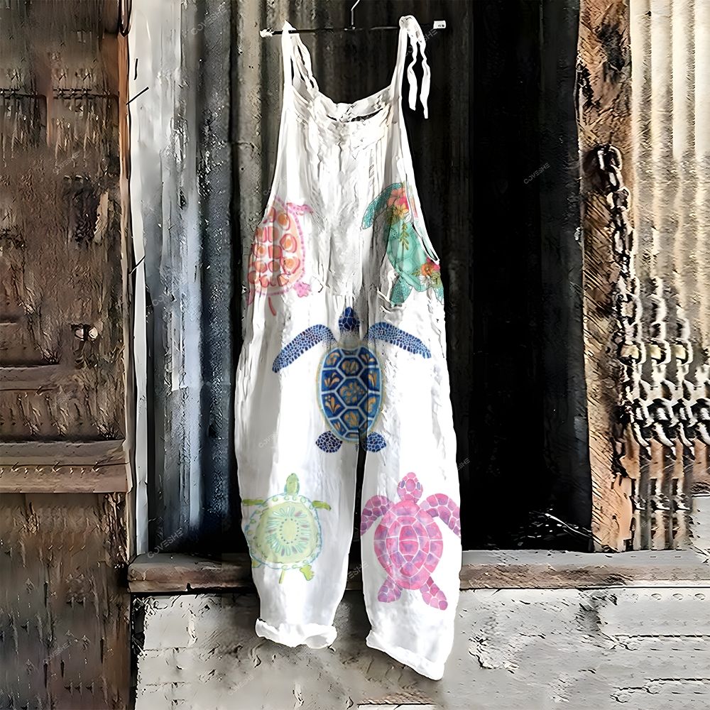 Women's Casual Colorful Cartoon Turtle Printed Jumpsuit