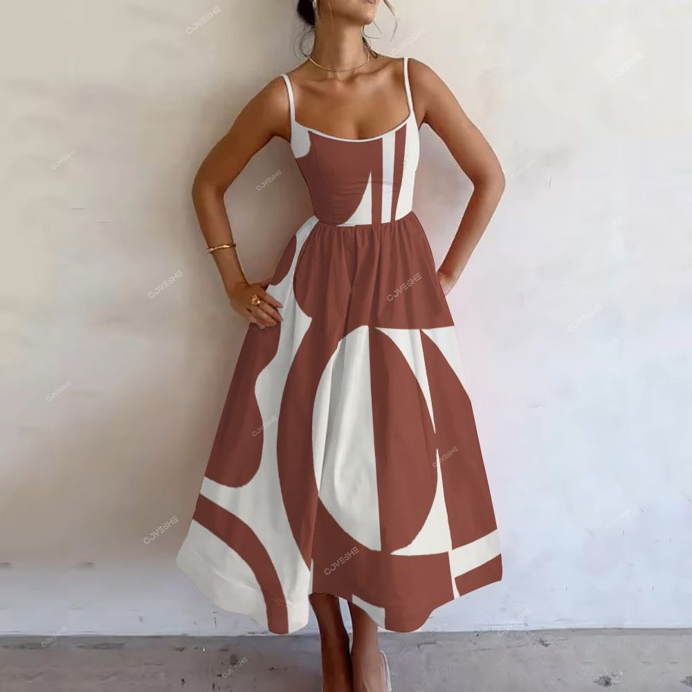 Women's Art Irregular Geometry Printed Slip Dress