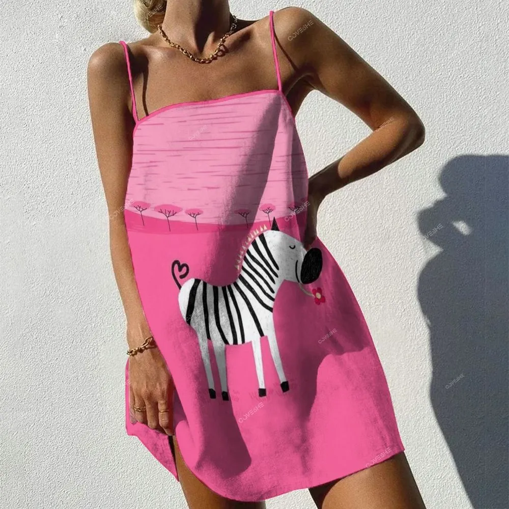 Women's Sleeveless Pink Zebra Printed Dress