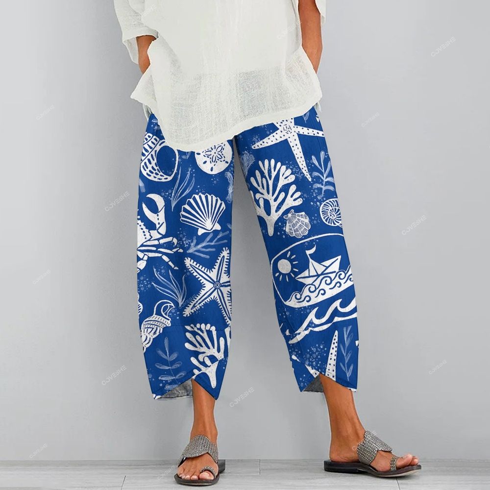 Women's Casual Coral Starfish Printed Pants