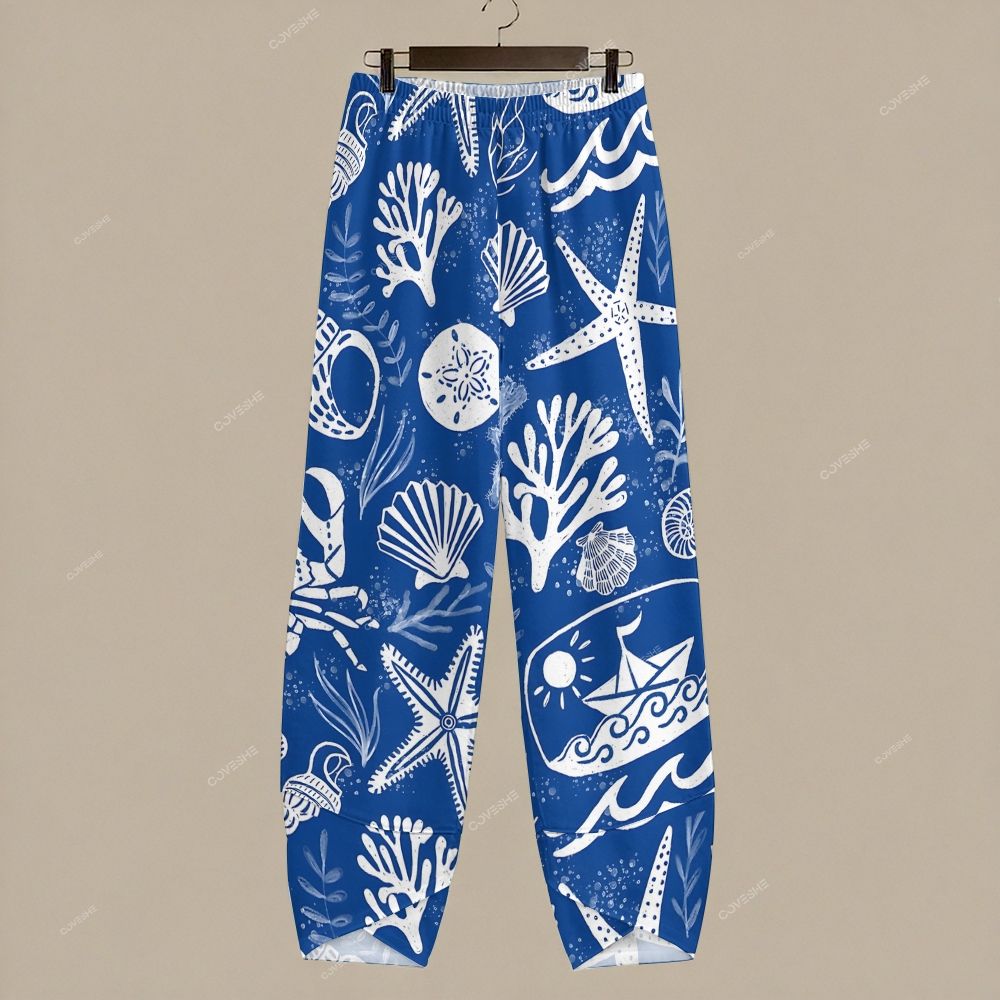 Women's Casual Coral Starfish Printed Pants