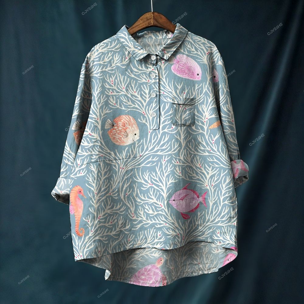 Women's Coral Fish Printed Casual Long Sleeve Shirt