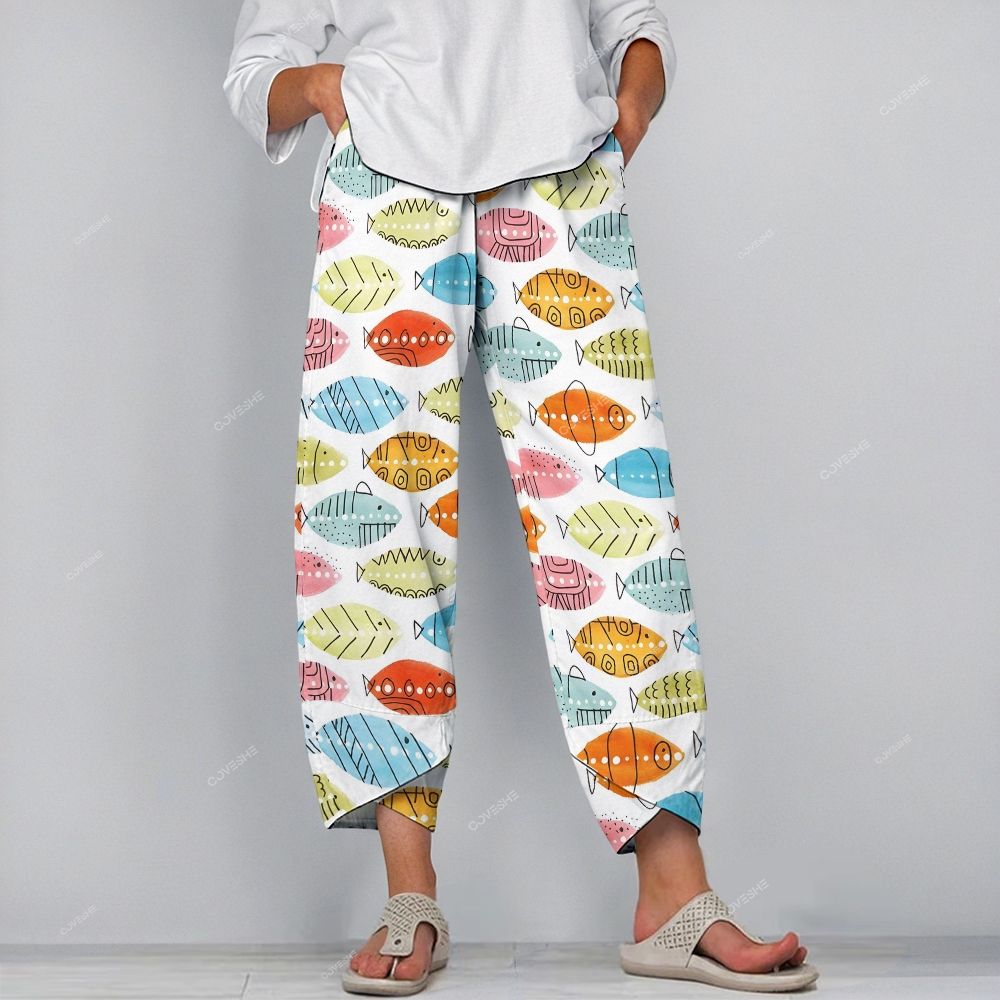 Women's Casual Colorful Geometric Fish Printed Pants