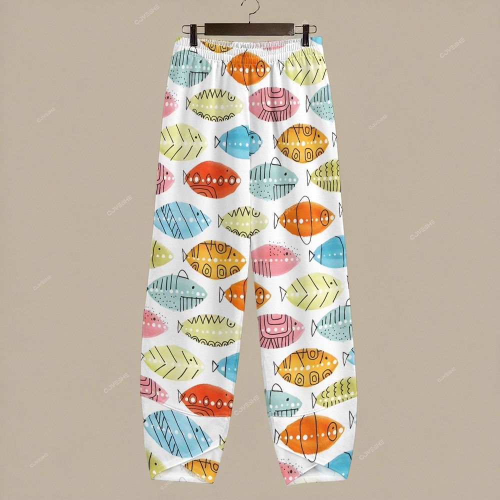 Women's Casual Colorful Geometric Fish Printed Pants