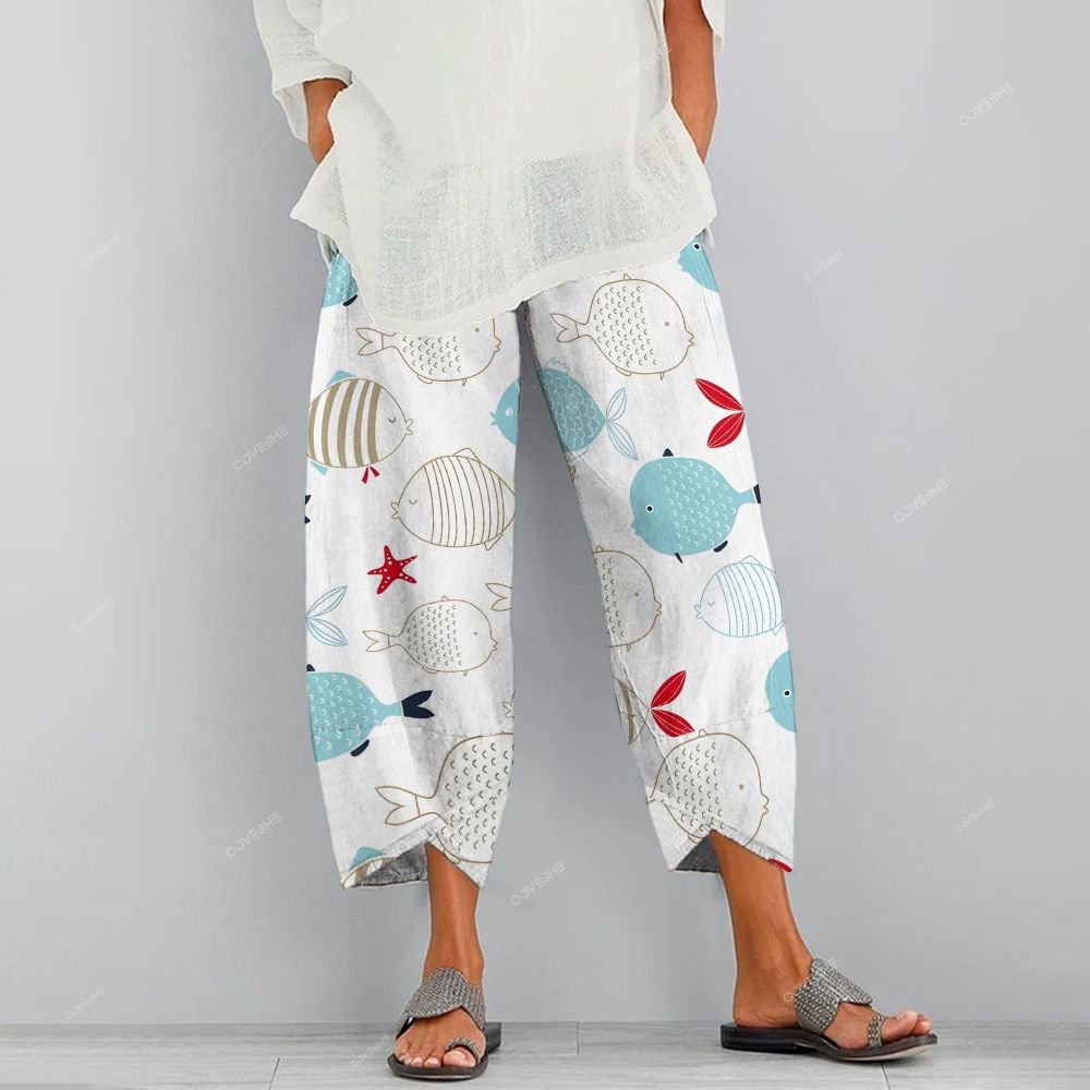 Women's Casual Cartoon Geometric Fish Printed Pants