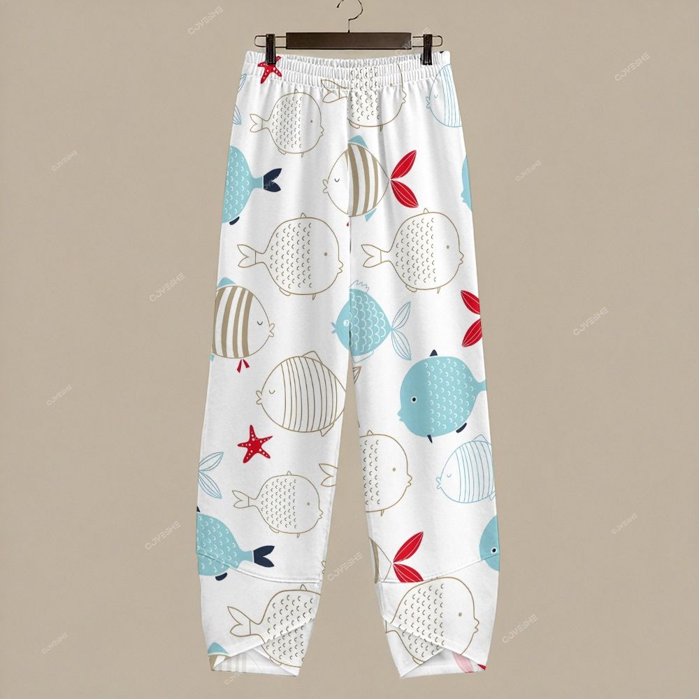 Women's Casual Cartoon Geometric Fish Printed Pants