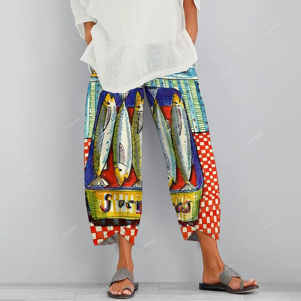 Women's Casual Vintage Sardines Printed Pants