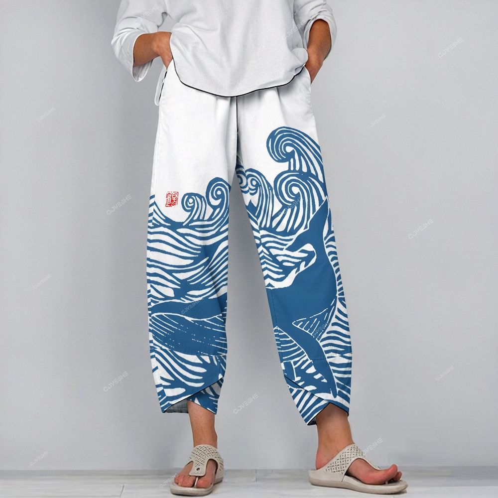Women's Casual Wave Dolphin Printed Pants