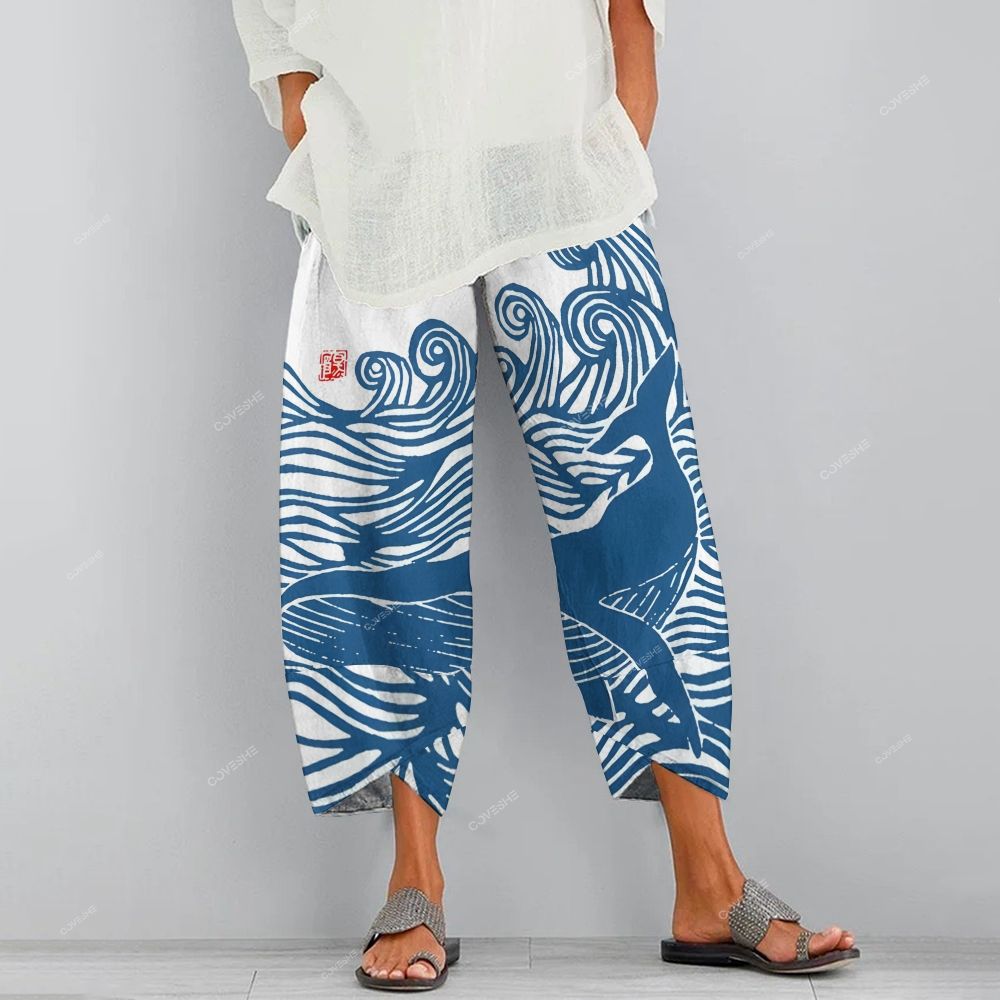 Women's Casual Wave Dolphin Printed Pants