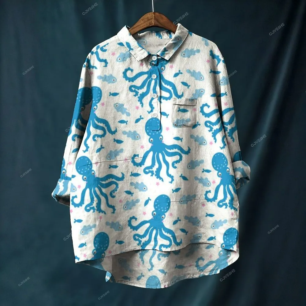 Women's Casual Cartoon Octopus Fish Printed Pants