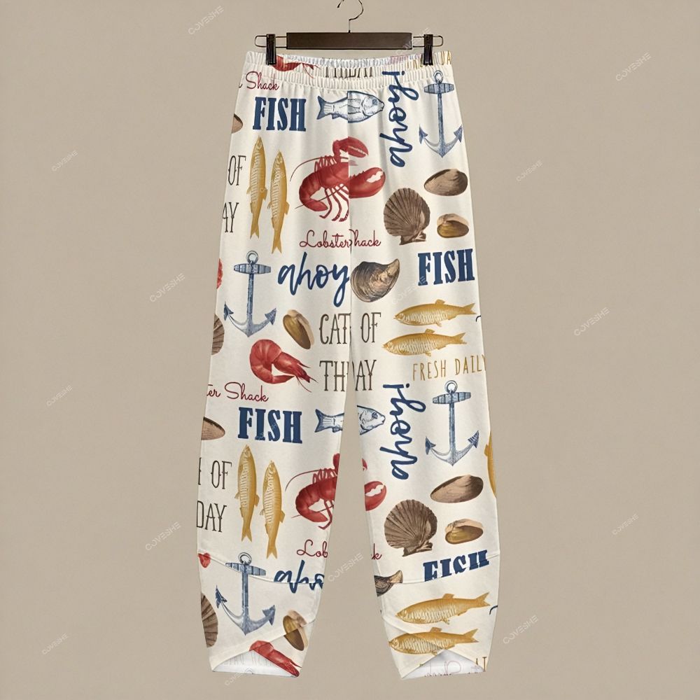 Women's Casual Artistic Fish And Shells Printed Pants