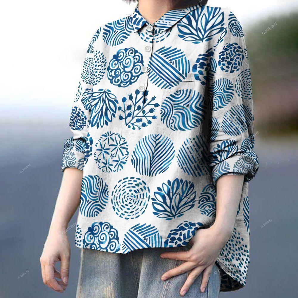 Women's Marine Pattern Printed Casual Long Sleeve Shirt