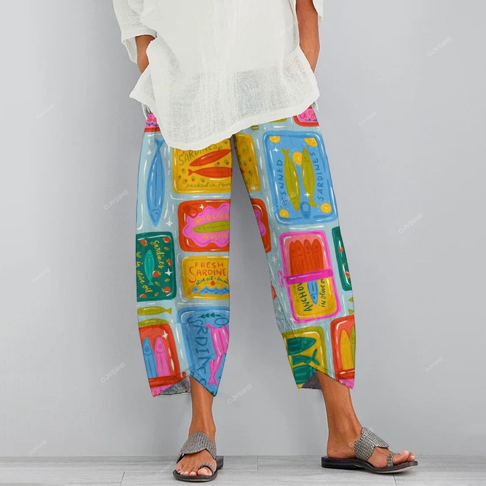 Women's Casual Colorful Sardines Cans Printed Pants