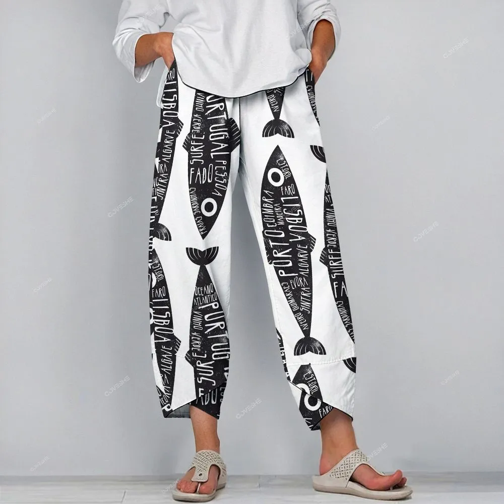 Women's Black Fish Sleeveless Printed Dress