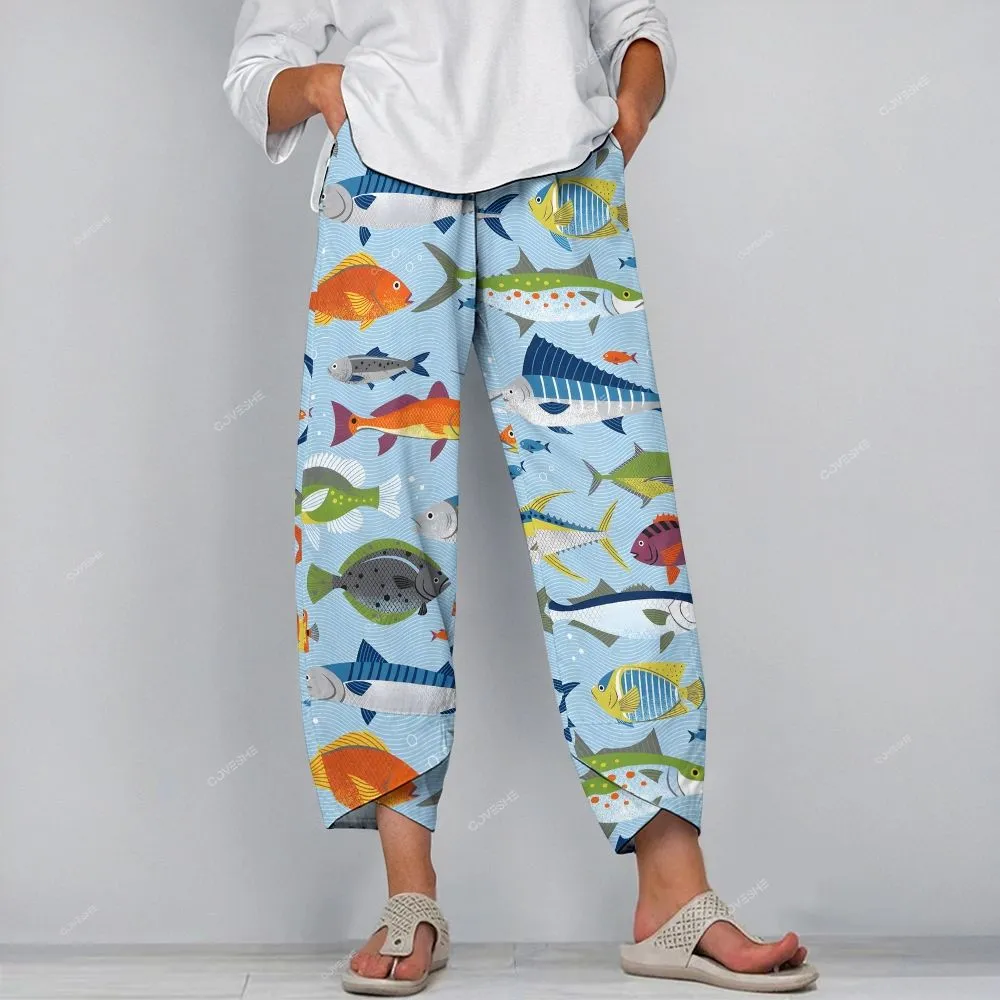 Women's Colorful Fish Printed Flowy Dress