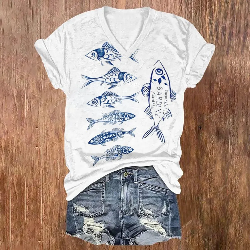 Women's Casual Sardines Printed Jumpsuit