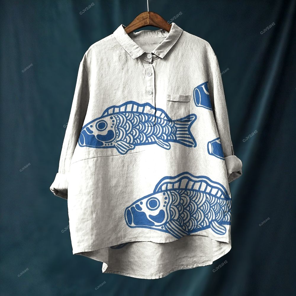 Women's Carp Steamer Printed Casual Long Sleeve Shirt