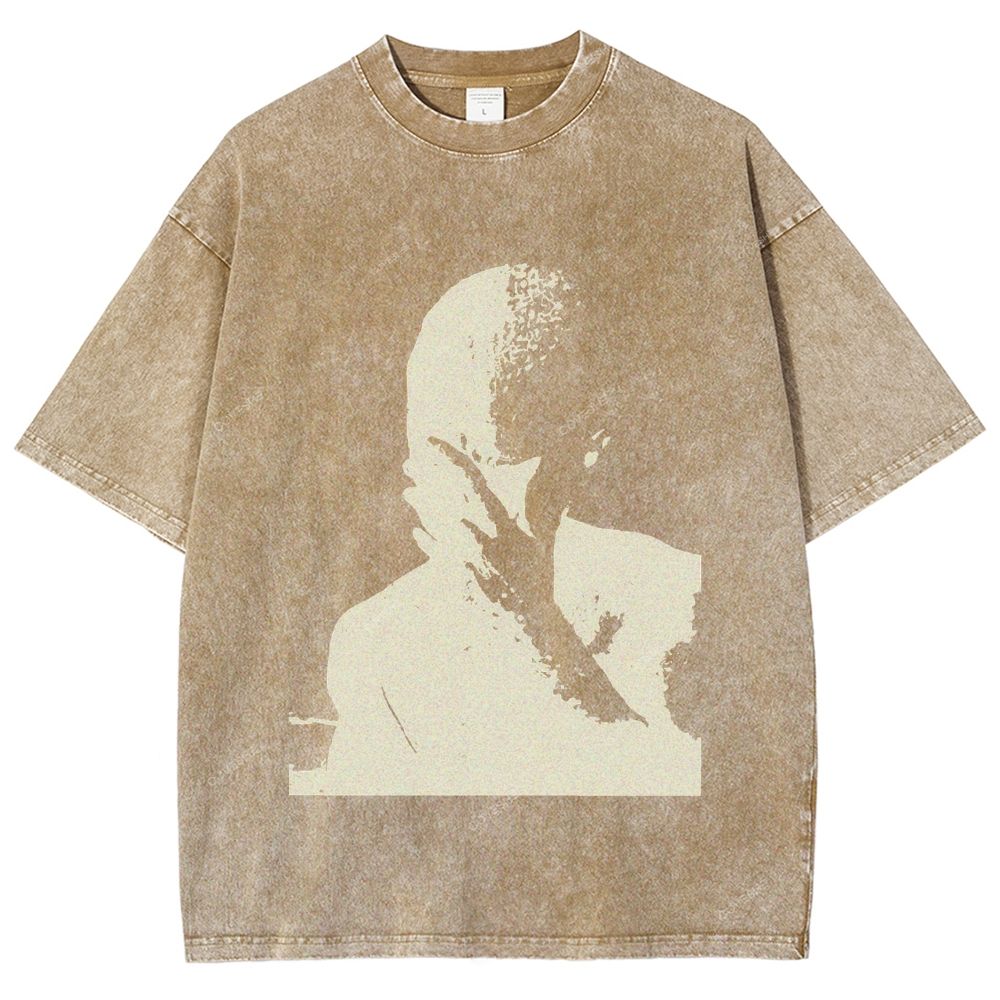 Unisex Portrait Printed Washed Tee