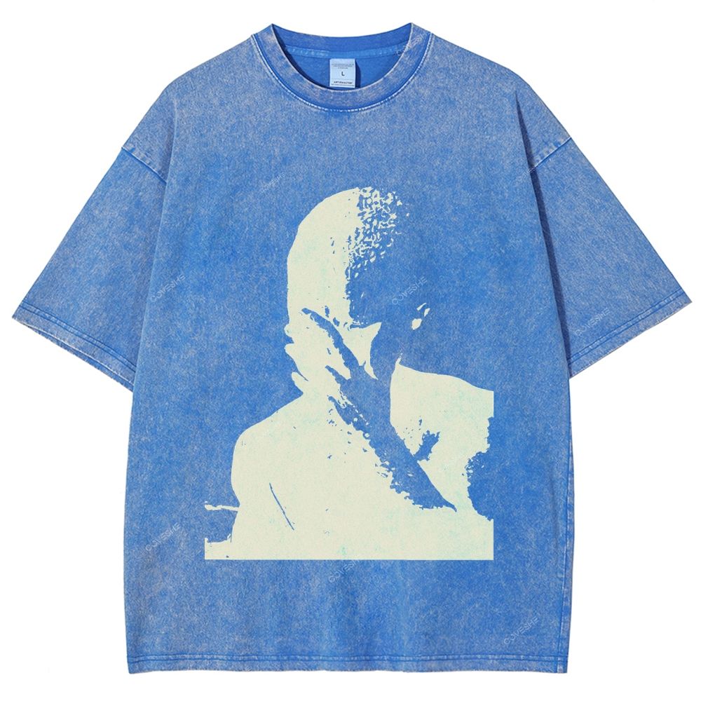 Unisex Portrait Printed Washed Tee
