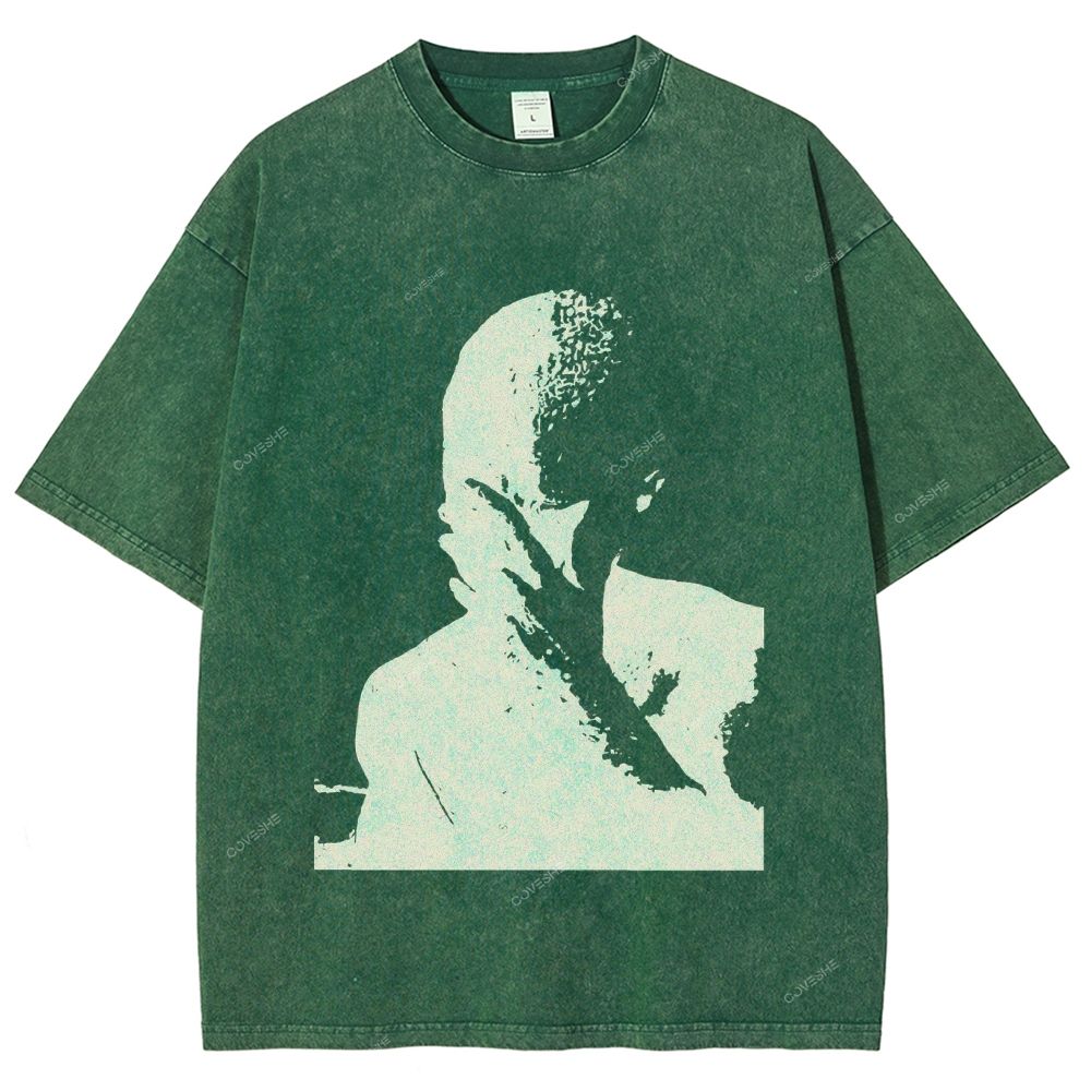 Unisex Portrait Printed Washed Tee