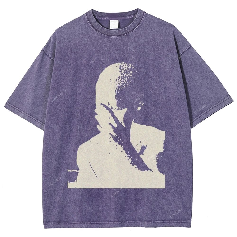 Unisex Portrait Printed Washed Tee